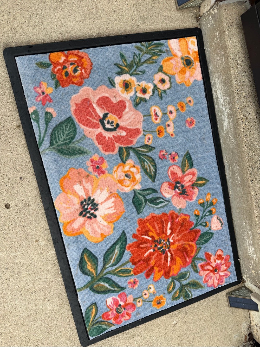 Floral Blue & Tan Honeydew Blue & Coir Doormat - ruggable